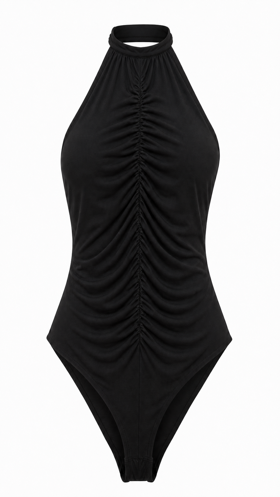 Black Ruched Halter Bodysuit